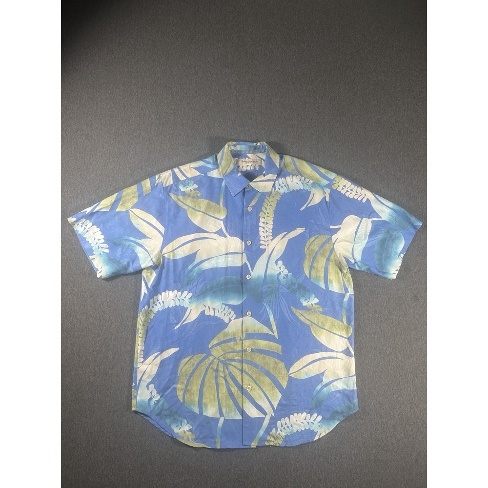 Tommy Bahama Men's 100% Silk Blue Tropical Monstera Leaf Hawaiian Size M